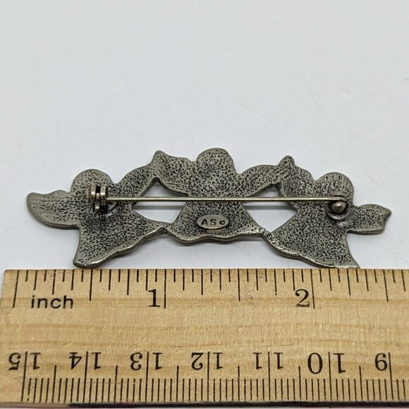 Vintage Signed AS Trio of Ghosts Brooch Pin Halloween Autumn Pewter Silver Tone - Picture 2 of 3